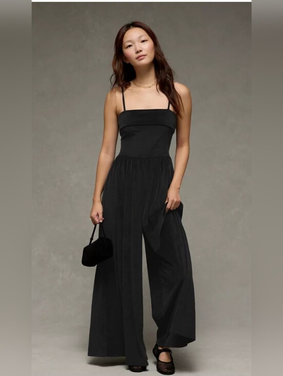 American Eagle Outfitters Pants - American Eagle black velvet wide leg jumpsuit Size Medium